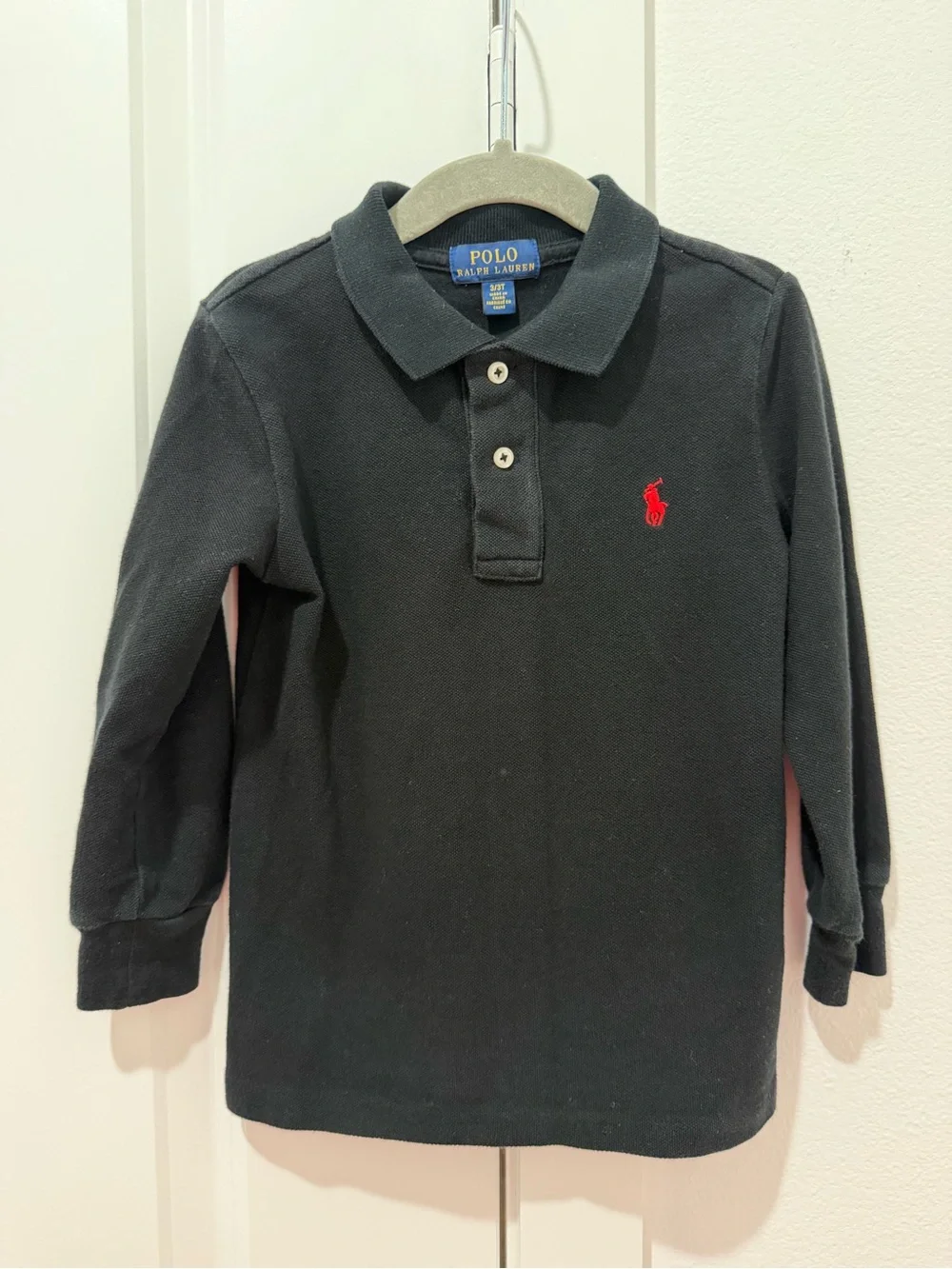 Polo by Ralph Lauren Black Long-Sleeve Polo with Red Pony Logo